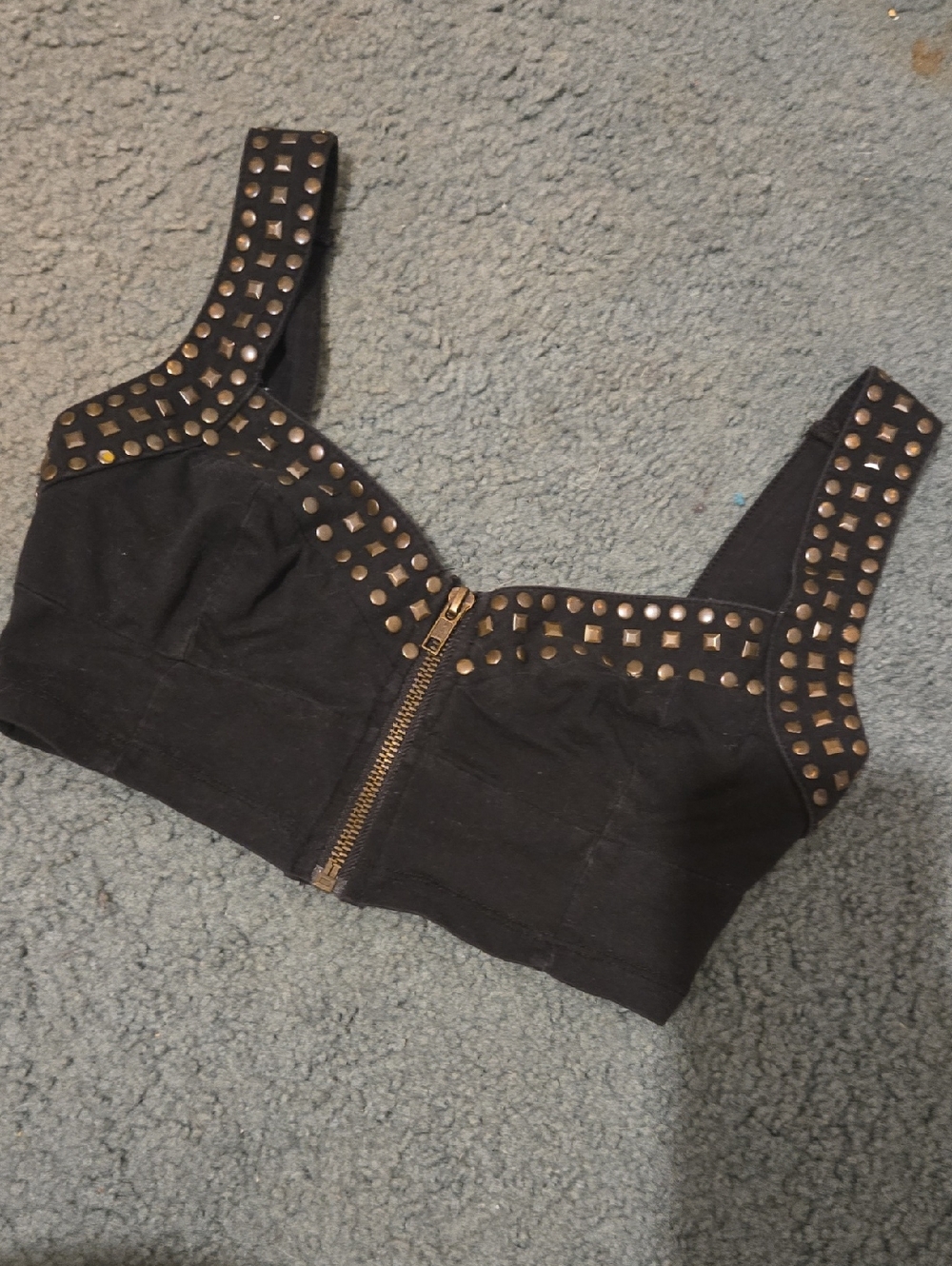 Love Culture Black Studded Zip Crop Top